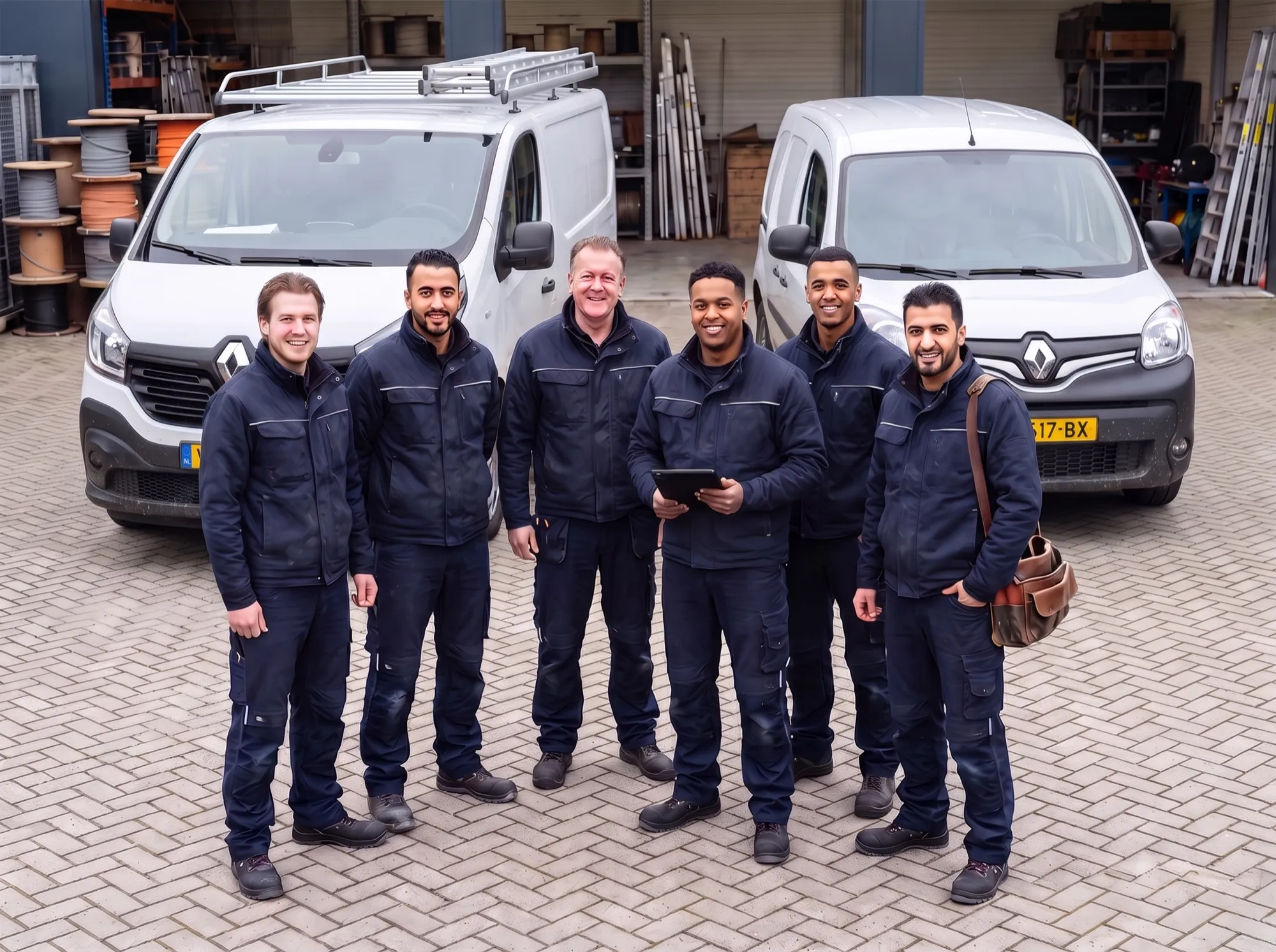 Het team van ElektraDesk bij de bedrijfsbussen